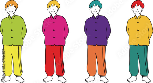 手を後ろにした男性の立ち姿の線画のベクターイラスト