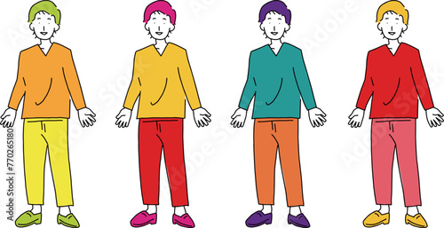 Tシャツを着た手を広げた男性の線画のベクターイラスト