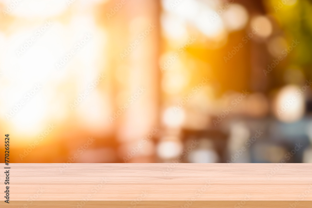Wooden board empty table background. abstract blurred cafe background Wooden board empty table background. abstract blurred cafe background