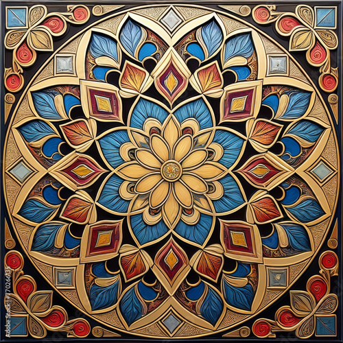 Colorful mosaic tile pattern with floral ornaments. Abstract background.