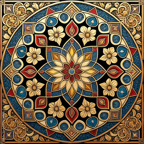 Colorful mosaic tile pattern with floral ornaments. Abstract background.