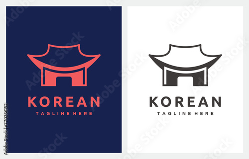 Hanok Traditional Korean House logo design icon vector