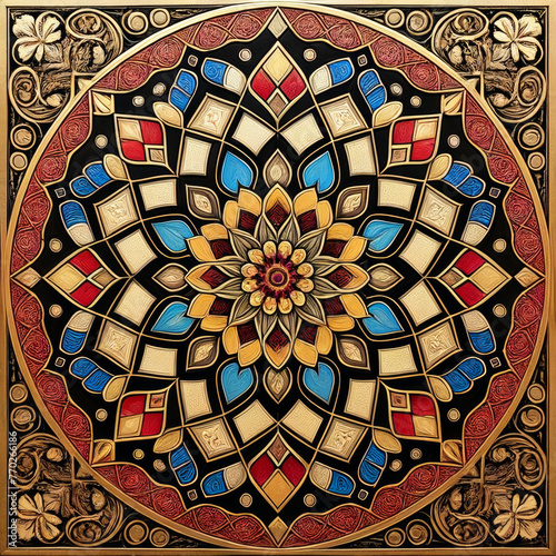 Colorful mosaic tile pattern with floral ornaments. Abstract background.