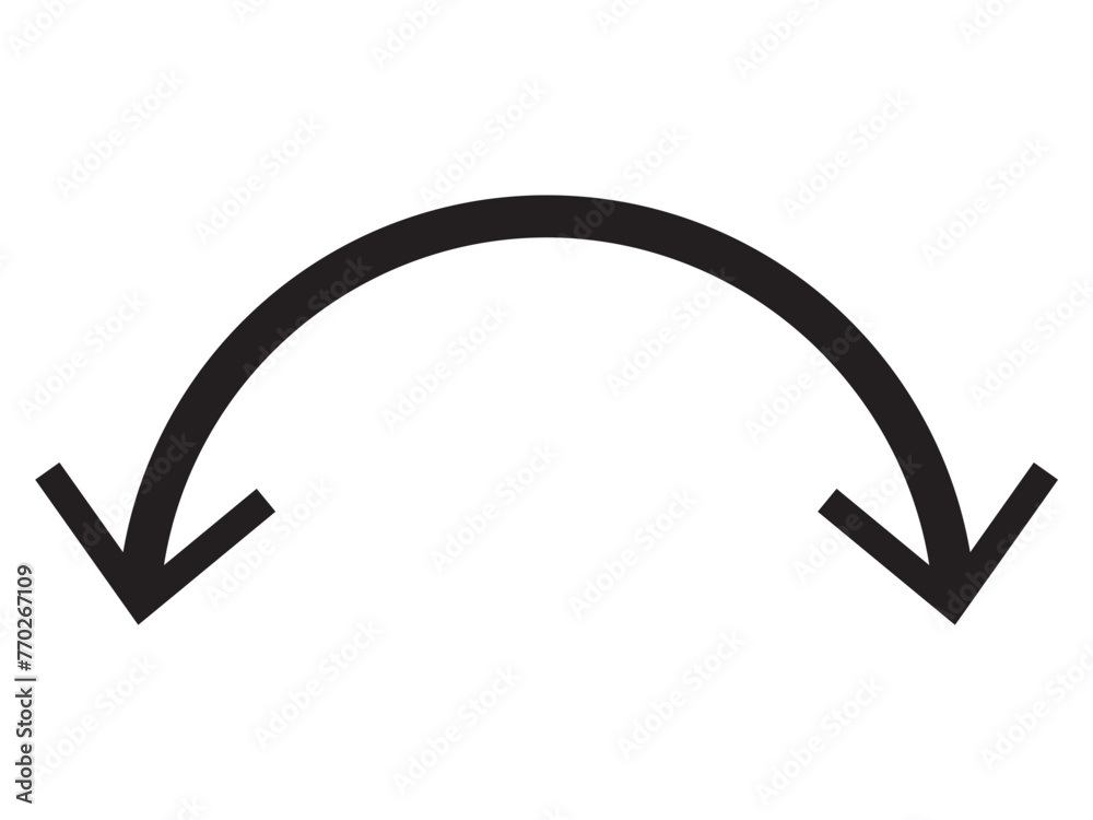 Dual semi circle arrow. Vector illustration. Semicircular curved thin long double ended arrow. Semicircular curved thin long two sided arrow. Isolated on white background in eps 10.