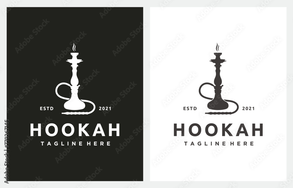 Hookah Shisha Smoking Silhouette logo icon vector template for cafe, shop, club, lounge - obrazy, fototapety, plakaty 