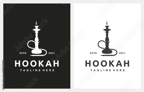 Hookah Shisha Smoking Silhouette logo icon vector template for cafe, shop, club, lounge