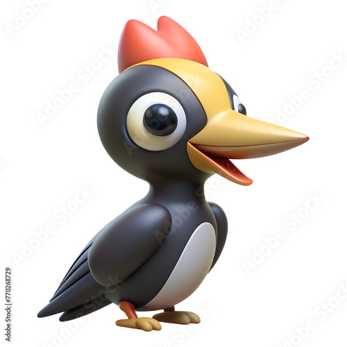 Woodpecker, 3d render vector cartoon icon