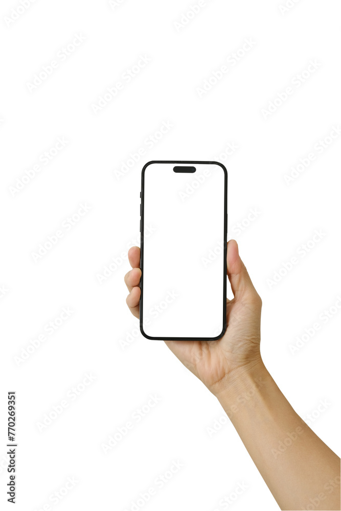 Hand-holding the smartphone mockup in a horizontal posture with a clear screen including clipping path and modern frameless design for advertisement. Hand-holding the smartphone mockup in a horizontal posture with a clear screen including clipping path and modern frameless design for advertisement.
