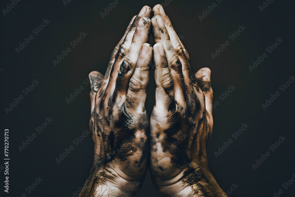 Close up dirty hands praying