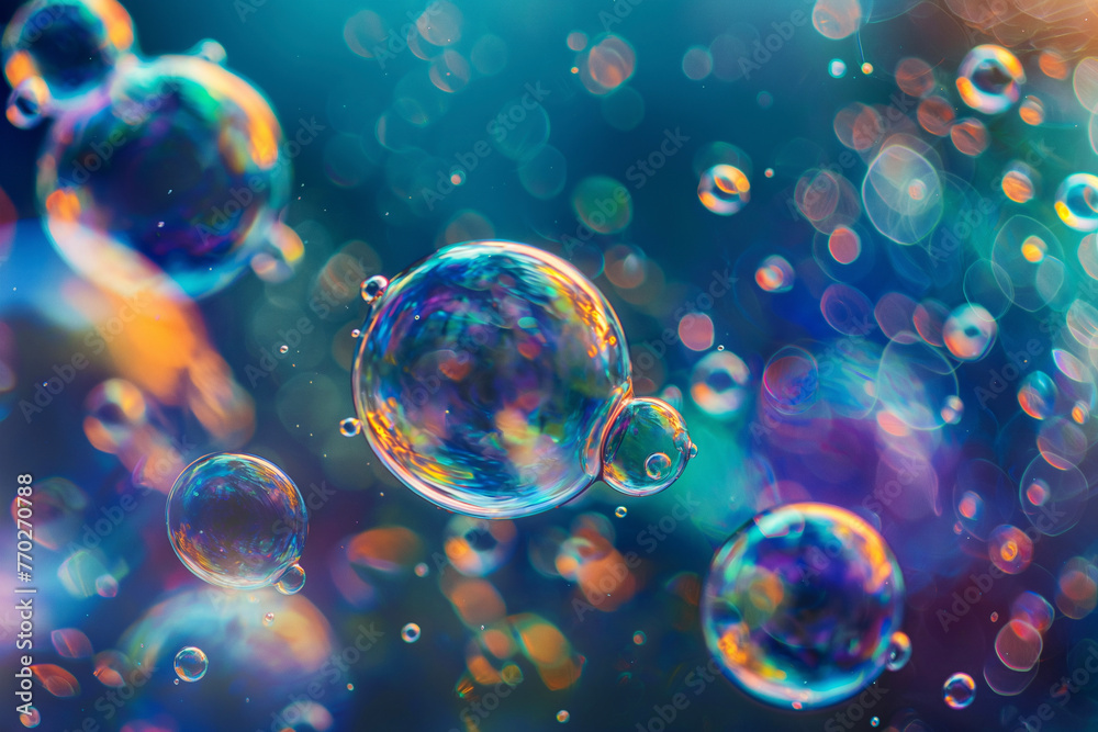 Beautiful shining soap bubbles dancing in the air