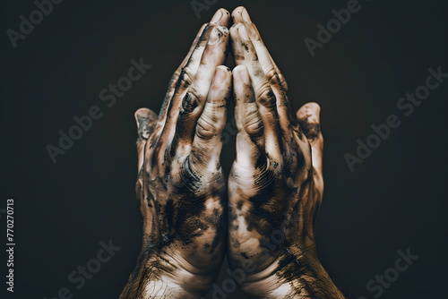 Close up dirty hands praying