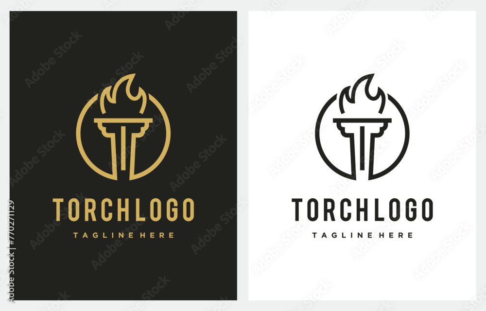 Torch Circle Line Art Gold logo design icon vector inspiration Torch Circle Line Art Gold logo design icon vector inspiration
