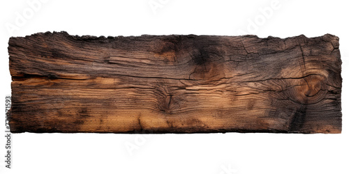 Old burned wooden plank isolated on transparent background