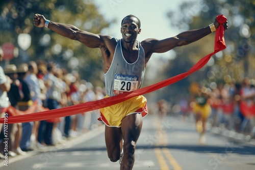 Triumphant Runner Breaking the Finish Line