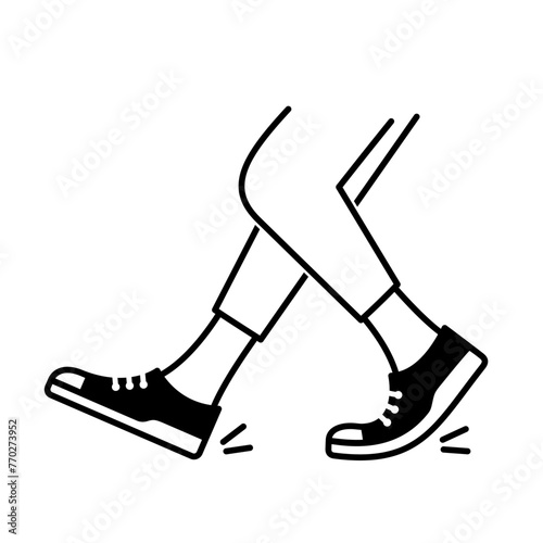 Illustration of dance footwork moves. Feet and legs monochrome outline illustration.
