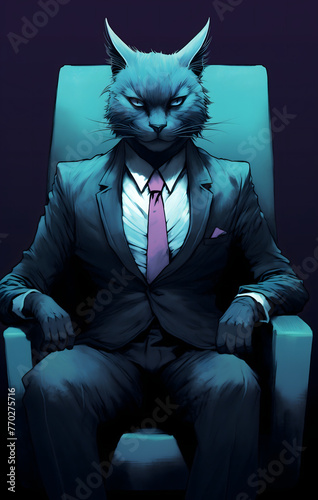 A Cat in a Suit: Elegance Against a Cyan and Violet Backdrop, Crafting with AI Tools
