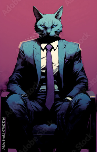 A Cat in a Suit: Elegance Against a Cyan and Violet Backdrop, Crafting with AI Tools
