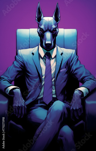 A Dog in a Suit: Dapper Canine Against Cyan and Violet Backdrop, Crafting with AI Tools