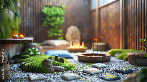 Tranquil Meditation Space with Zen Garden and Positive Affirmations