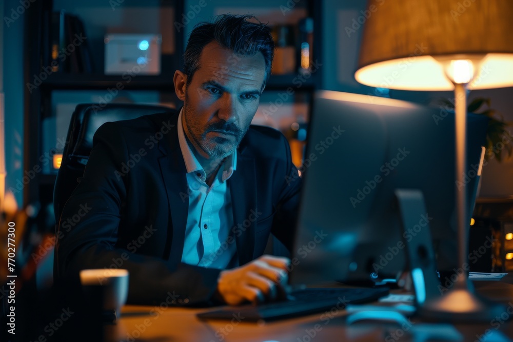 Businessman making a video call on a computer. Businessman making a video call on a computer.