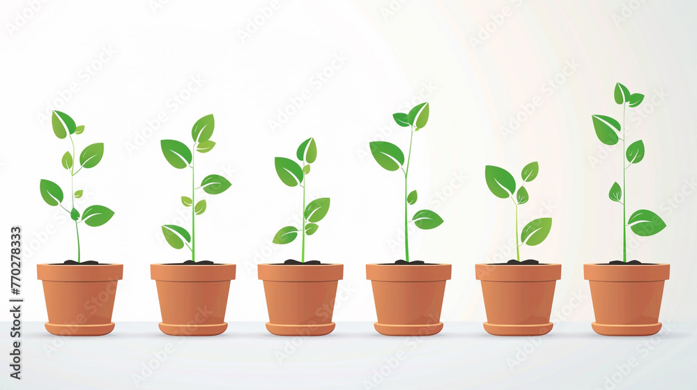 An engaging vector design featuring a series of pots in the shape of a growth chart