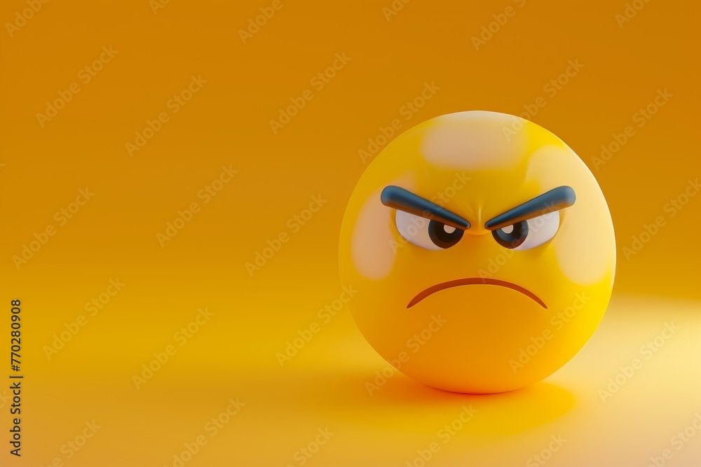 A yellow angry face with blue eyes and a frowning mouth A yellow angry face with blue eyes and a frowning mouth