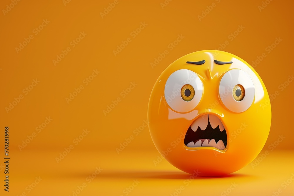 A yellow face with big eyes and a mouth open in a cartoonish style A yellow face with big eyes and a mouth open in a cartoonish style