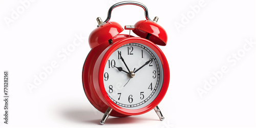 Red Vintage Alarm Clock on White Background - Time Management Concept