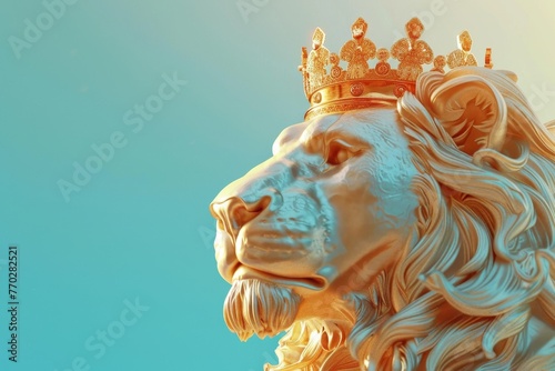 A lion with a golden crown on its head photo