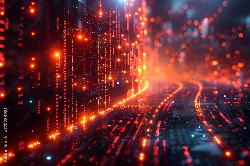 Dynamic Fintech Visualization Interwoven Financial Data and Luminescent Cityscape Dynamic Fintech Visualization Interwoven Financial Data and Luminescent Cityscape