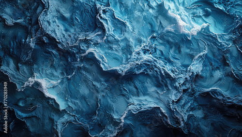A topdown view of an icy blue sea, with deep oceanic tones and waves. Created with Ai