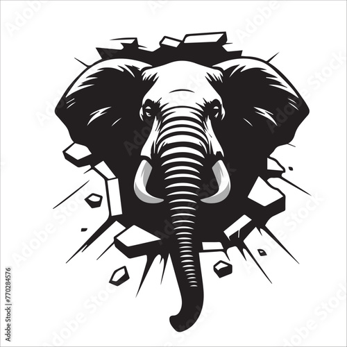 Elephant looking breaks through a breakthrough wall Vector

