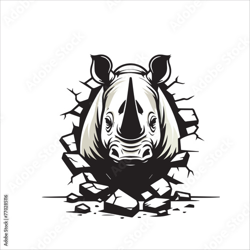 Rhinoceros looking breaks through a breakthrough wall Vector
