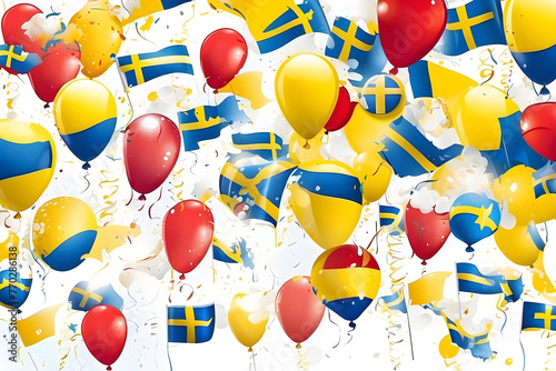 Sweden's National Day background features a design with balloons and flags. photo