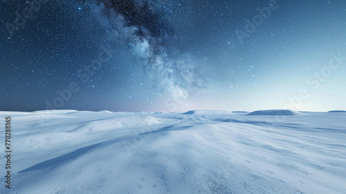 Serene Winter Night: Snowy Field under Starry Sky © Nijam