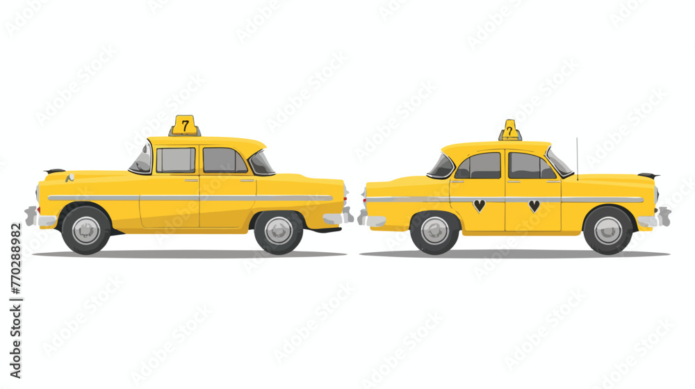 Taxi Car On White Background. Yellow retro cute cit