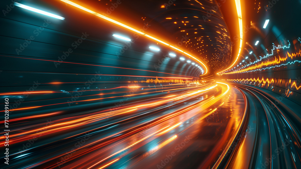 Fototapeta premium Subway tunnel with light trails
