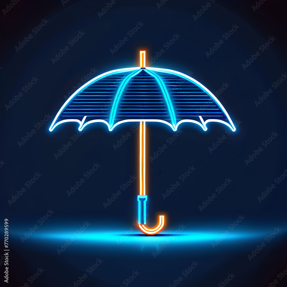 Blue Neon Umbrella Icon: Adding a Splash of Color to Your Designs(Generative AI) - obrazy, fototapety, plakaty 