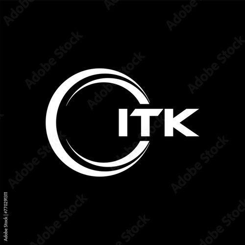 ITK letter logo design with black background in illustrator, cube logo, vector logo, modern alphabet font overlap style. calligraphy designs for logo, Poster, Invitation, etc. photo