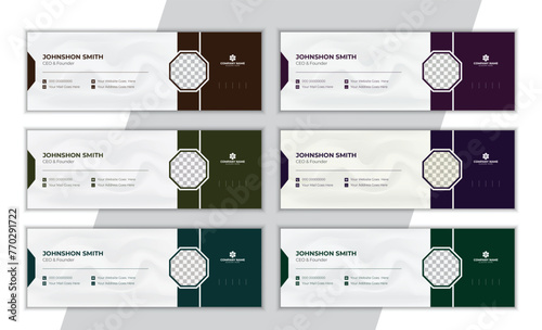 Creative minimal email signature or social media banner design template set in 6 colors variation.