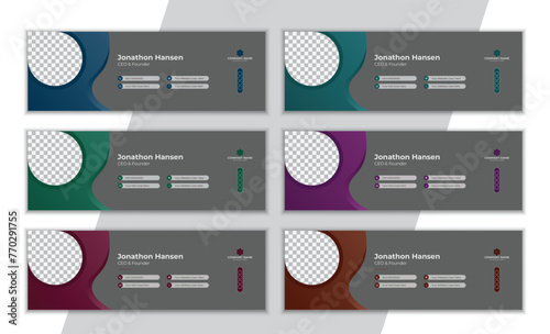 Creative minimal email signature or social media banner design template set in 6 colors variation.