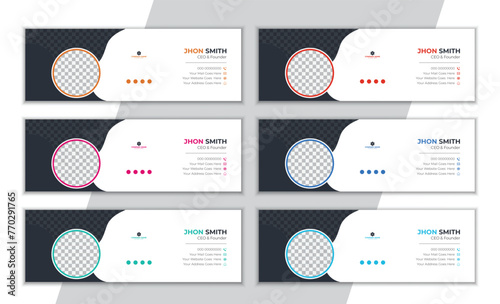 Creative minimal email signature or social media banner design template set in 6 colors variation.