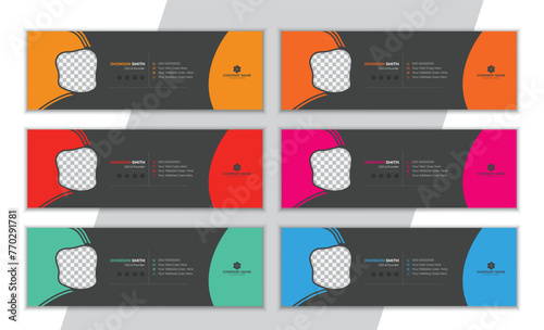 Creative minimal email signature or social media banner design template set in 6 colors variation.