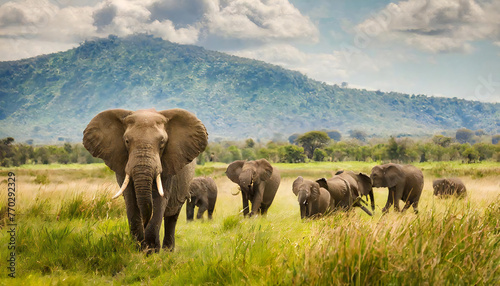 Image material of wild elephant. herd of elephants.