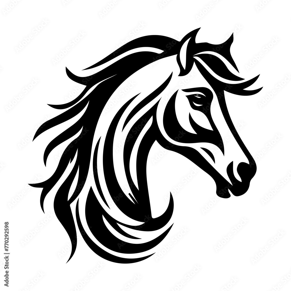 Horse's head, a simple vector image. The muzzle of an animal. Logo, icon in black and white