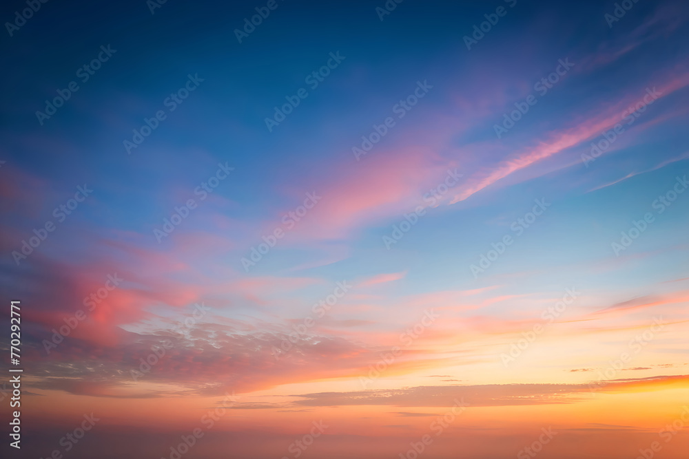A mesmerizing gradient of sunset hues, a sky painted with strokes of pink and blue