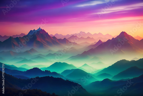 Captivating gradient  dawn   s serene beauty over mountains