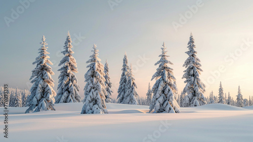 Tranquil Winter Wonderland: Snow-Covered Trees and Fields