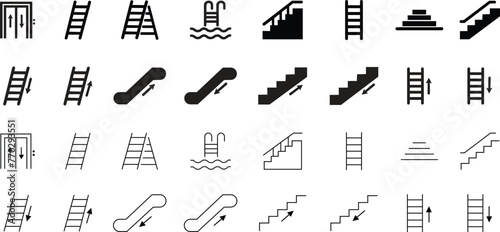 Set of Climbing Stair icons editable stock. Stairway direction information symbol. Signs navigation staircase vectors isolated on transparent background. flat style for mobile concept and web designs.