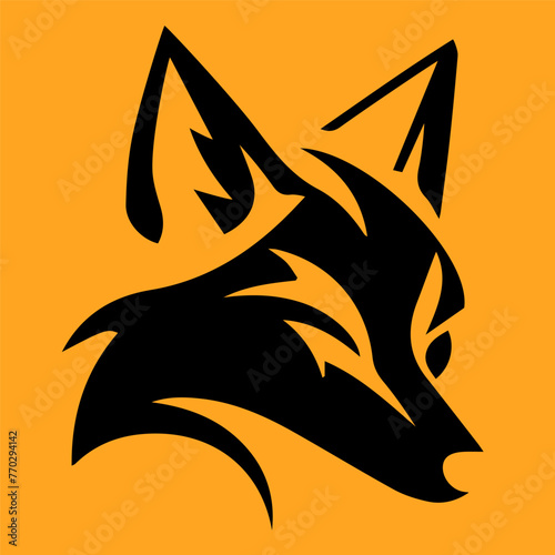 The fox's head, a simple vector image. The muzzle of an animal. Logo, black icon on an orange background